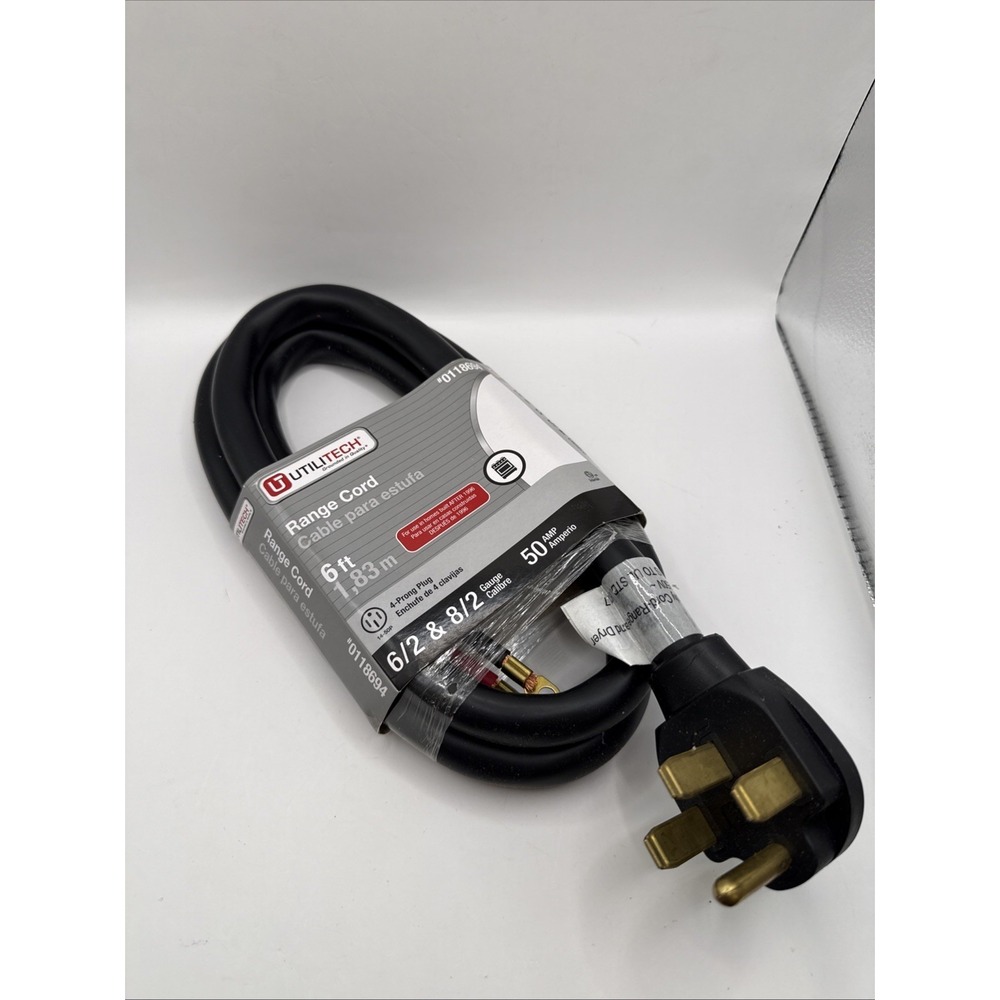 UTILITECH 6FT 4-Wire/Prong Range Cord 6/2 & 8/2 Gauge 50 Amp # 0118694